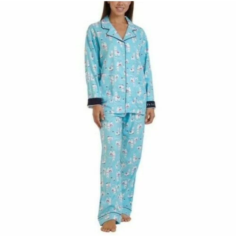 NWT Women's Karen Neuburger Flannel Pajama Set Pants Long Sleeve Llamas Size XXL
